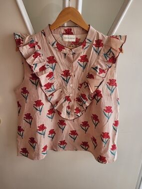 Pink Floral Ruffle Sleeveless Top